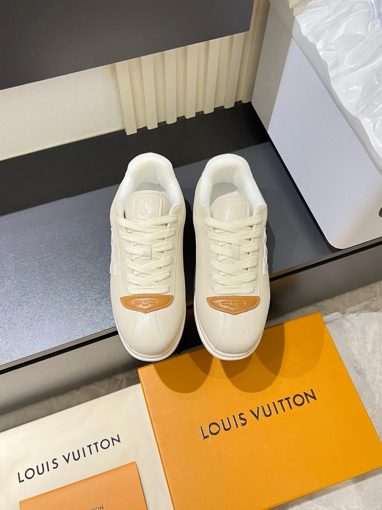 Louis Vuitton LV Trainer Beige Brown Low-Top Leather Upper Lifestyle Sneakers 2