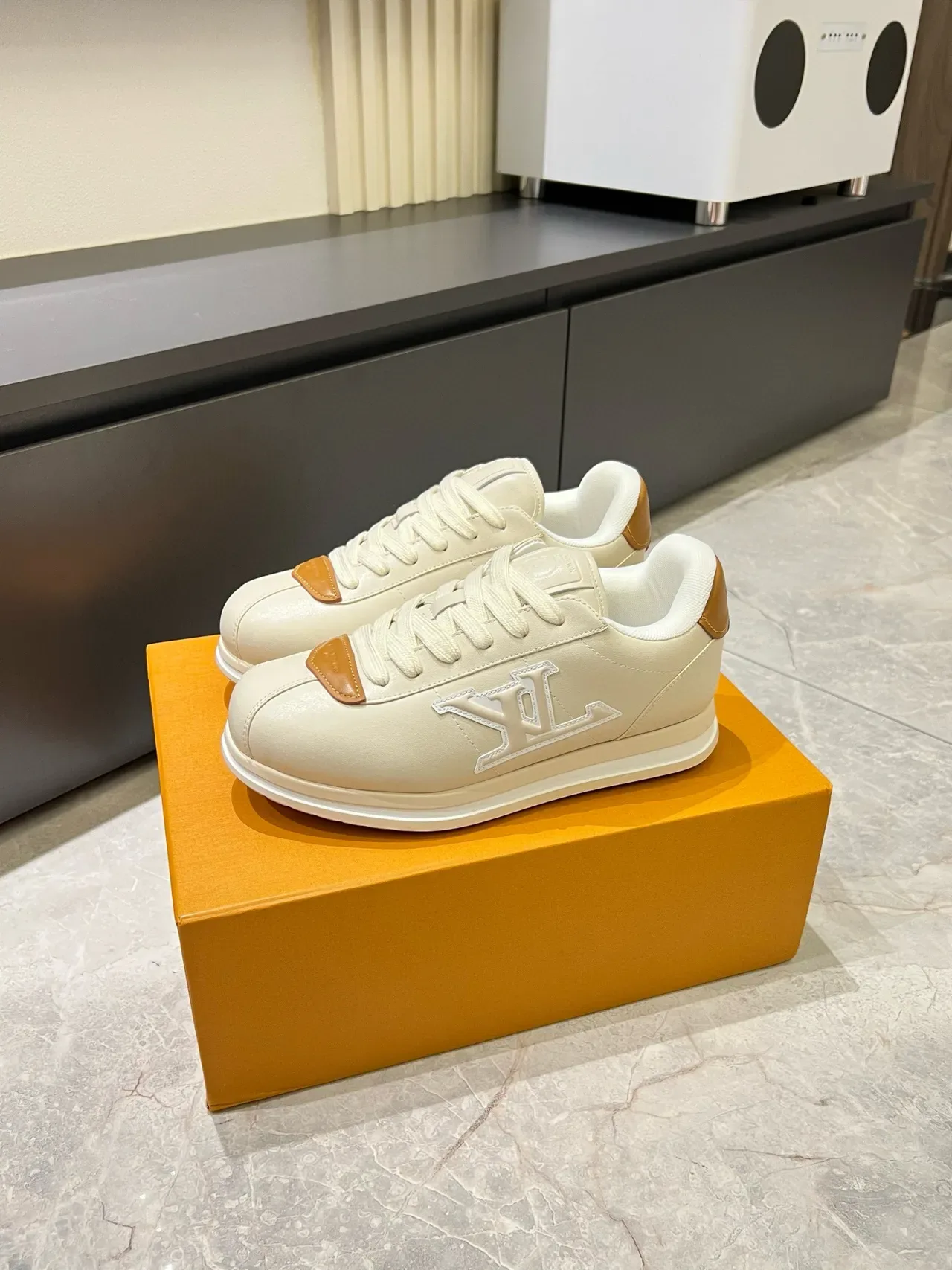 Louis Vuitton LV Trainer Beige Brown Low-Top Leather Upper Lifestyle Sneakers 3