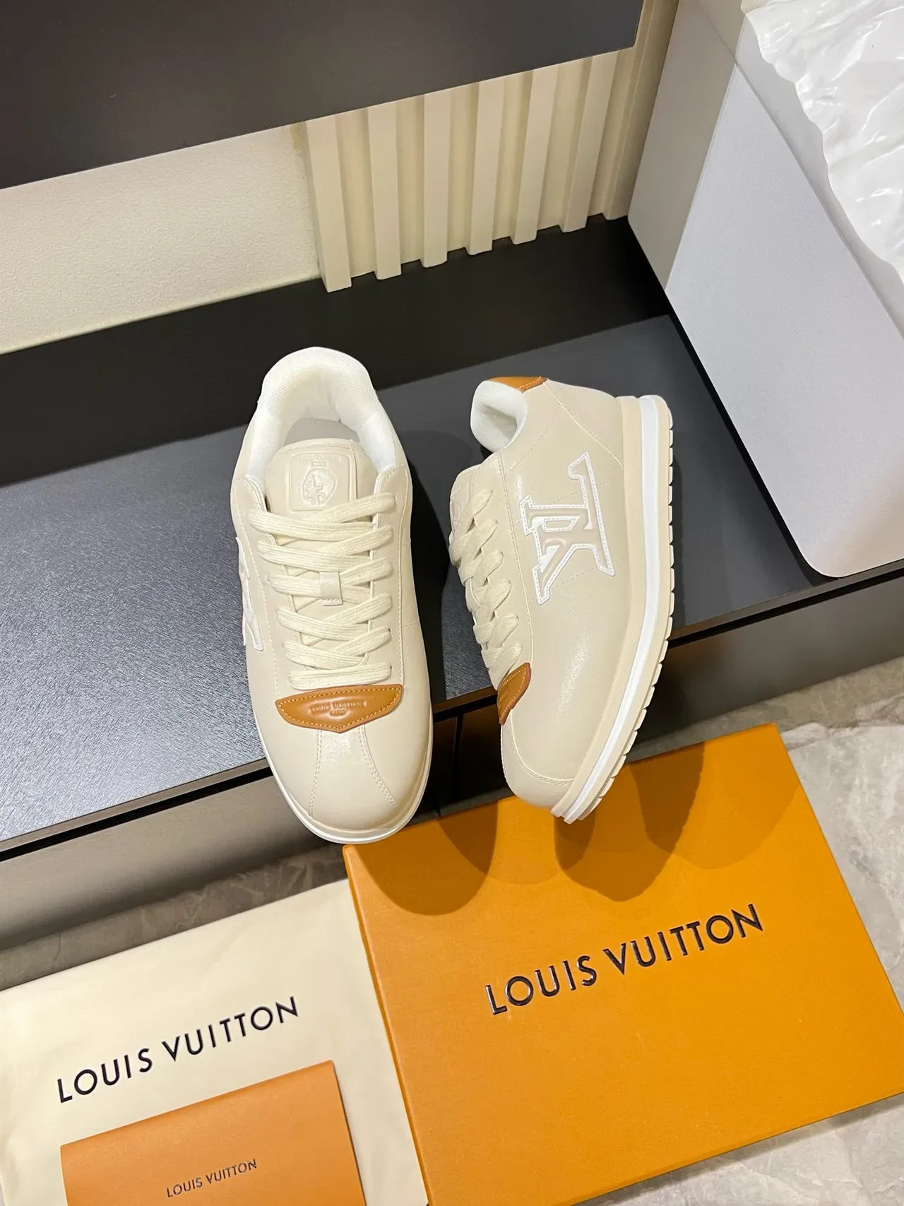Louis Vuitton LV Trainer Beige Brown Low-Top Leather Upper Lifestyle Sneakers 4