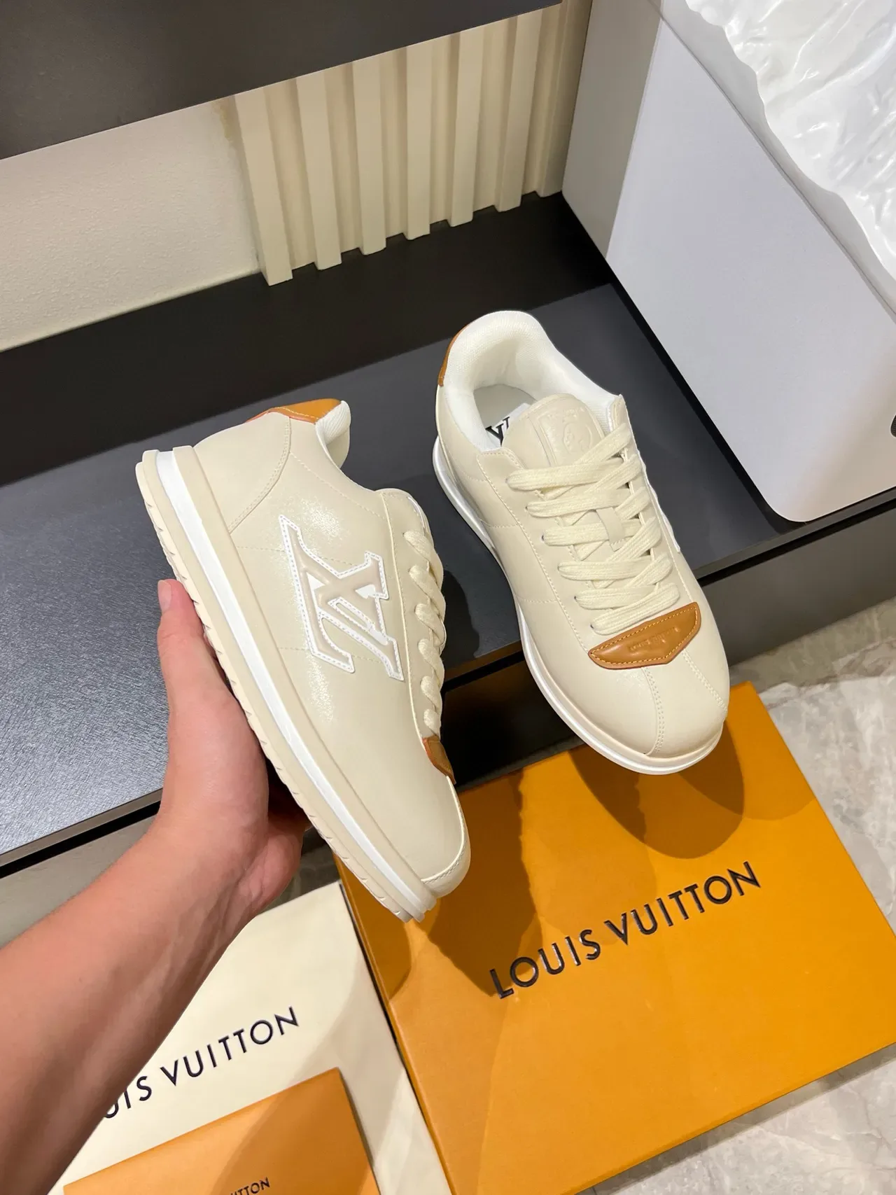 Louis Vuitton LV Trainer Beige Brown Low-Top Leather Upper Lifestyle Sneakers 6