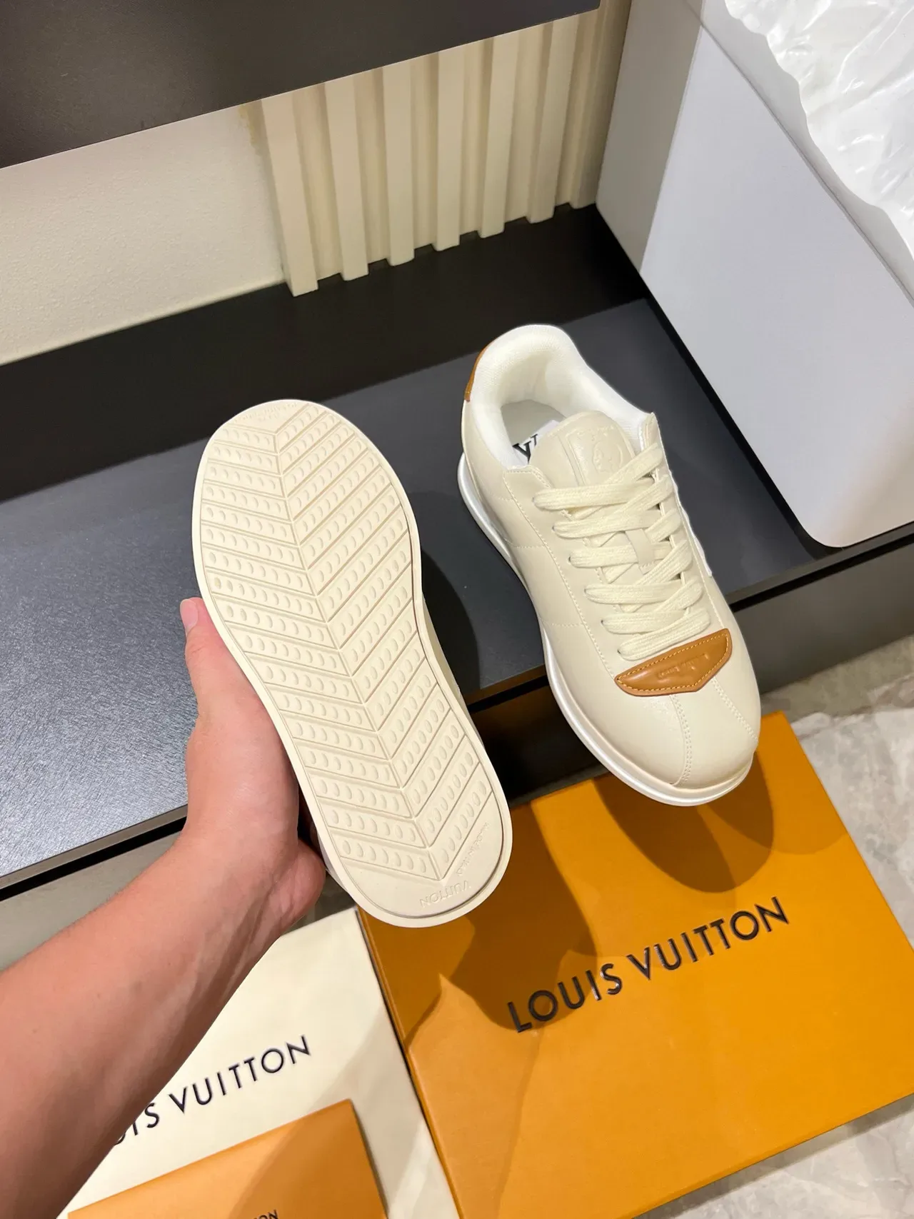 Louis Vuitton LV Trainer Beige Brown Low-Top Leather Upper Lifestyle Sneakers 7