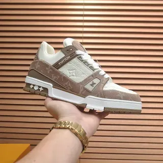 Louis Vuitton LV Trainer Beige Brown Monogram Canvas Layered Upper Lifestyle Sneakers