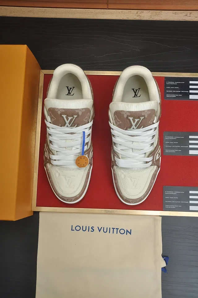 Louis Vuitton LV Trainer Beige Brown Monogram Canvas Sneakers Lifestyle à tige stratifiée 5