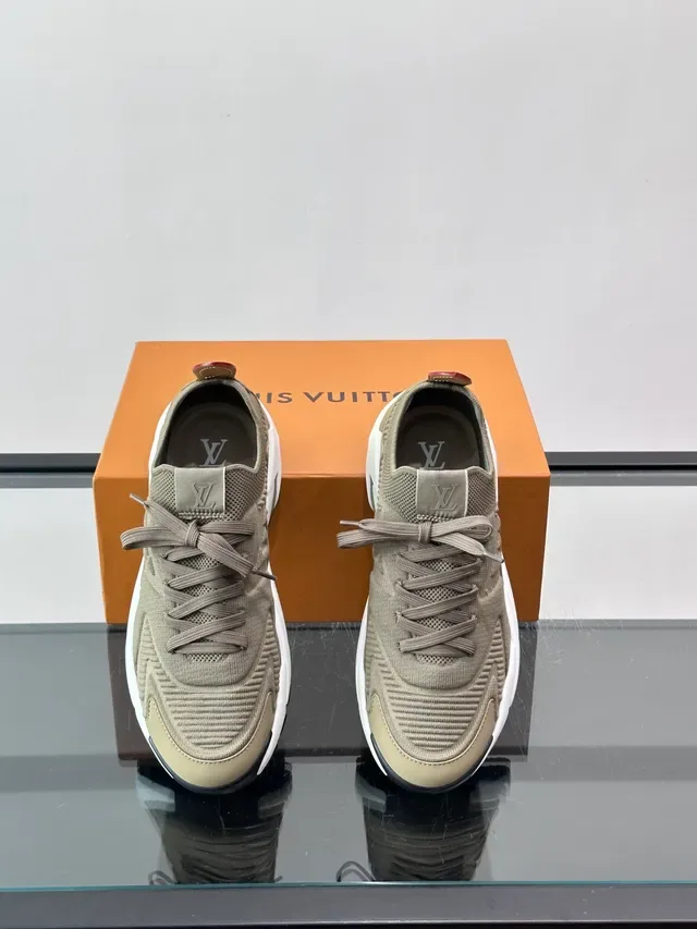 لويس فتون LV Trainer حذاء رياضي بيج أبيض أعلى نسيج بوني ميد سول منحوت سميك 4