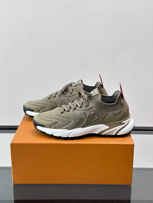 لويس فتون LV Trainer حذاء رياضي بيج أبيض أعلى نسيج بوني ميد سول منحوت سميك 5
