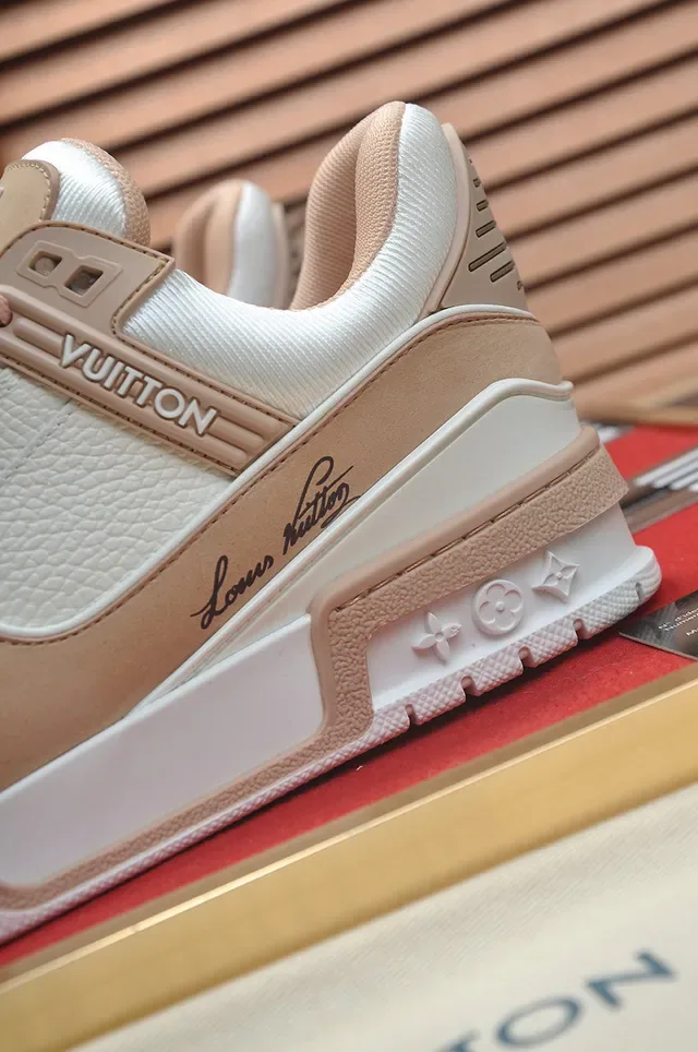 Louis Vuitton LV Trainer Beige White Layered Leather And Textile Upper Chunky Platform Sole Lifestyle Sneakers 2