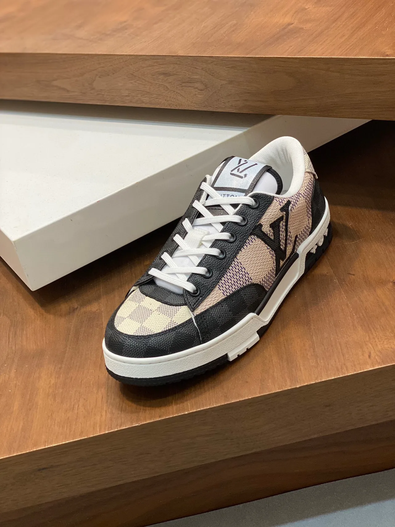 Louis Vuitton LV Trainer Black Beige Checkerboard Damier Pattern Low-Top Silhouette Lifestyle Sneakers 5