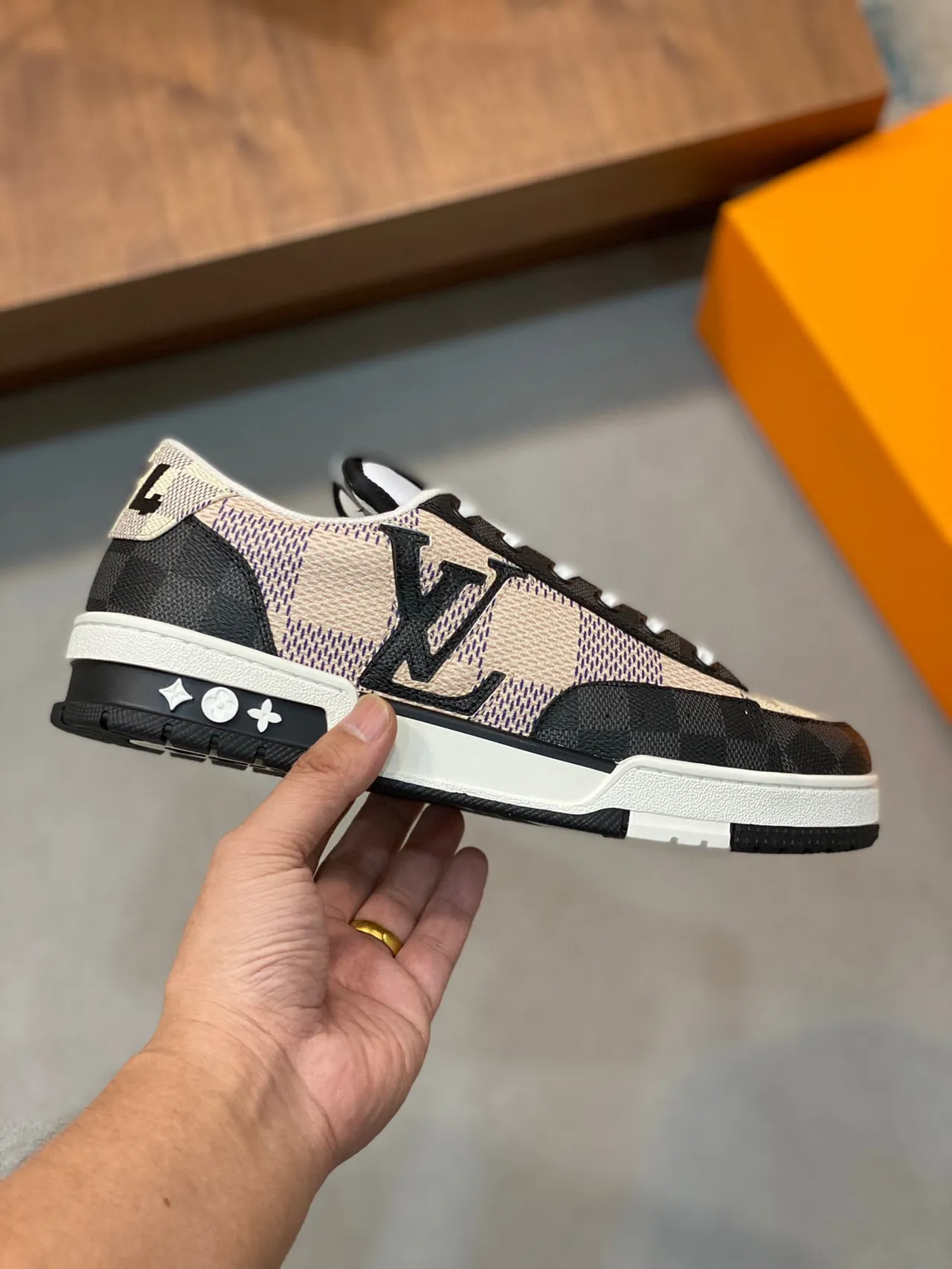 Louis Vuitton LV Trainer Black Beige Checkerboard Damier Pattern Low-Top Silhouette Lifestyle Sneakers 7