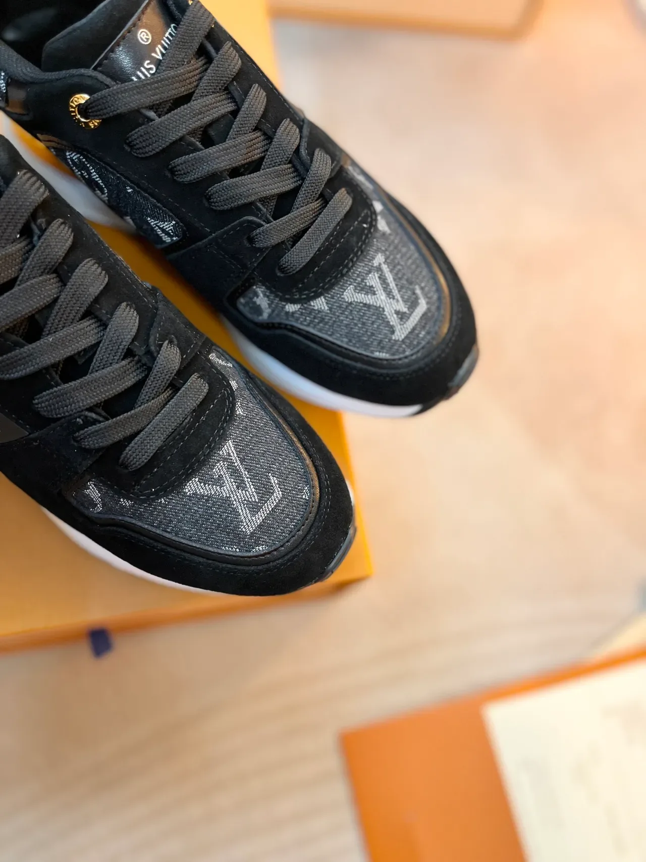 Louis Vuitton LV Trainer Black Gold Monogrammed Textile Suede Overlays Lifestyle Sneakers 3