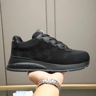 Louis Vuitton LV Trainer Black Knit Upper Sculpted Rubber Sole Lifestyle Sneakers