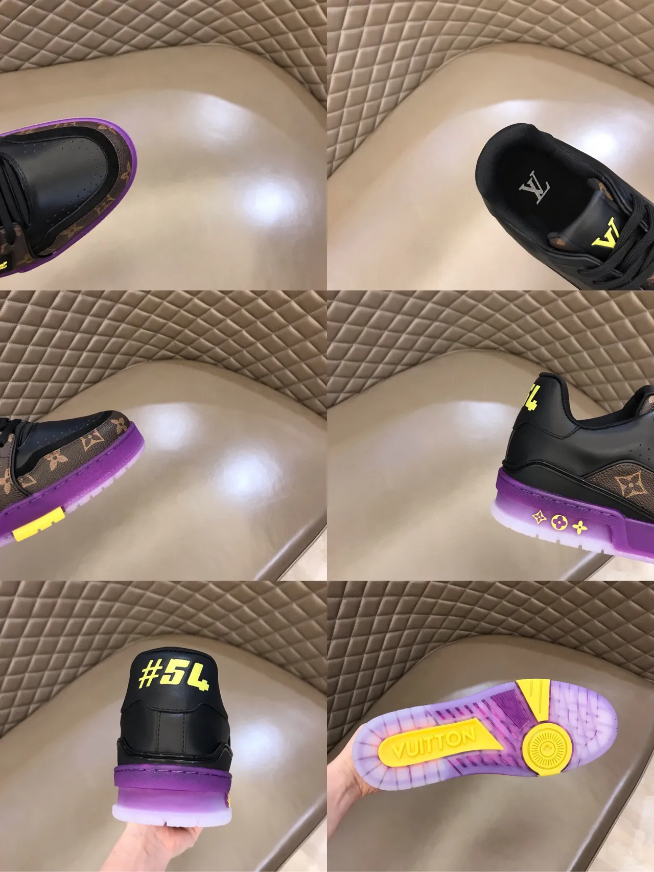 Louis Vuitton LV Trainer Black Purple Monogram Canvas Leather Overlays Lifestyle Sneakers 2