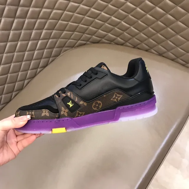 Louis Vuitton LV Trainer Black Purple Monogram Canvas Leather Overlays Lifestyle Sneakers 3