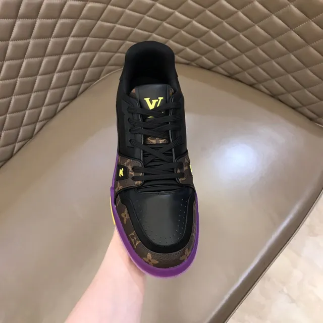 Louis Vuitton LV Trainer Black Purple Monogram Canvas Leather Overlays Lifestyle Sneakers 4