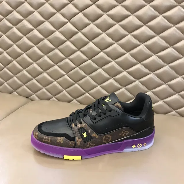 Louis Vuitton LV Trainer Black Purple Monogram Canvas Leather Overlays Lifestyle Sneakers 5