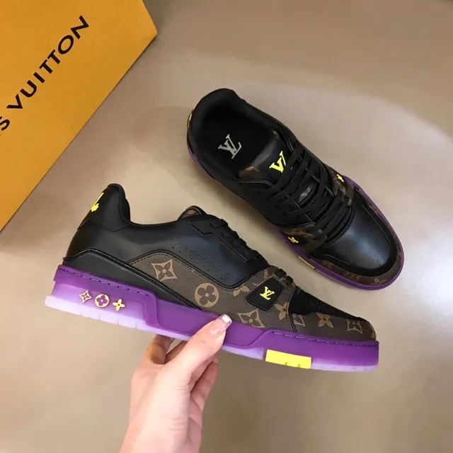 Louis Vuitton LV Trainer Black Purple Monogram Canvas Leather Overlays Lifestyle Sneakers 6