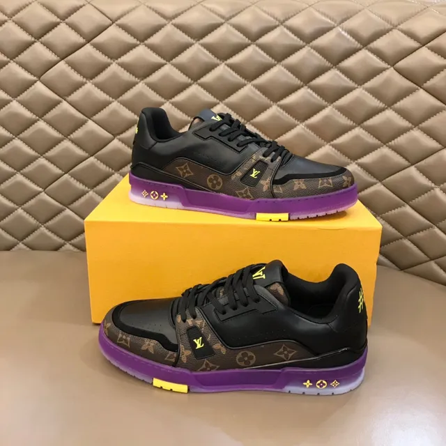 Louis Vuitton LV Trainer Black Purple Monogram Canvas Leather Overlays Lifestyle Sneakers 7