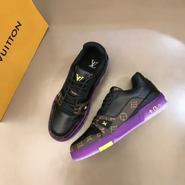 Louis Vuitton LV Trainer Black Purple Monogram Canvas Leather Overlays Lifestyle Sneakers 8