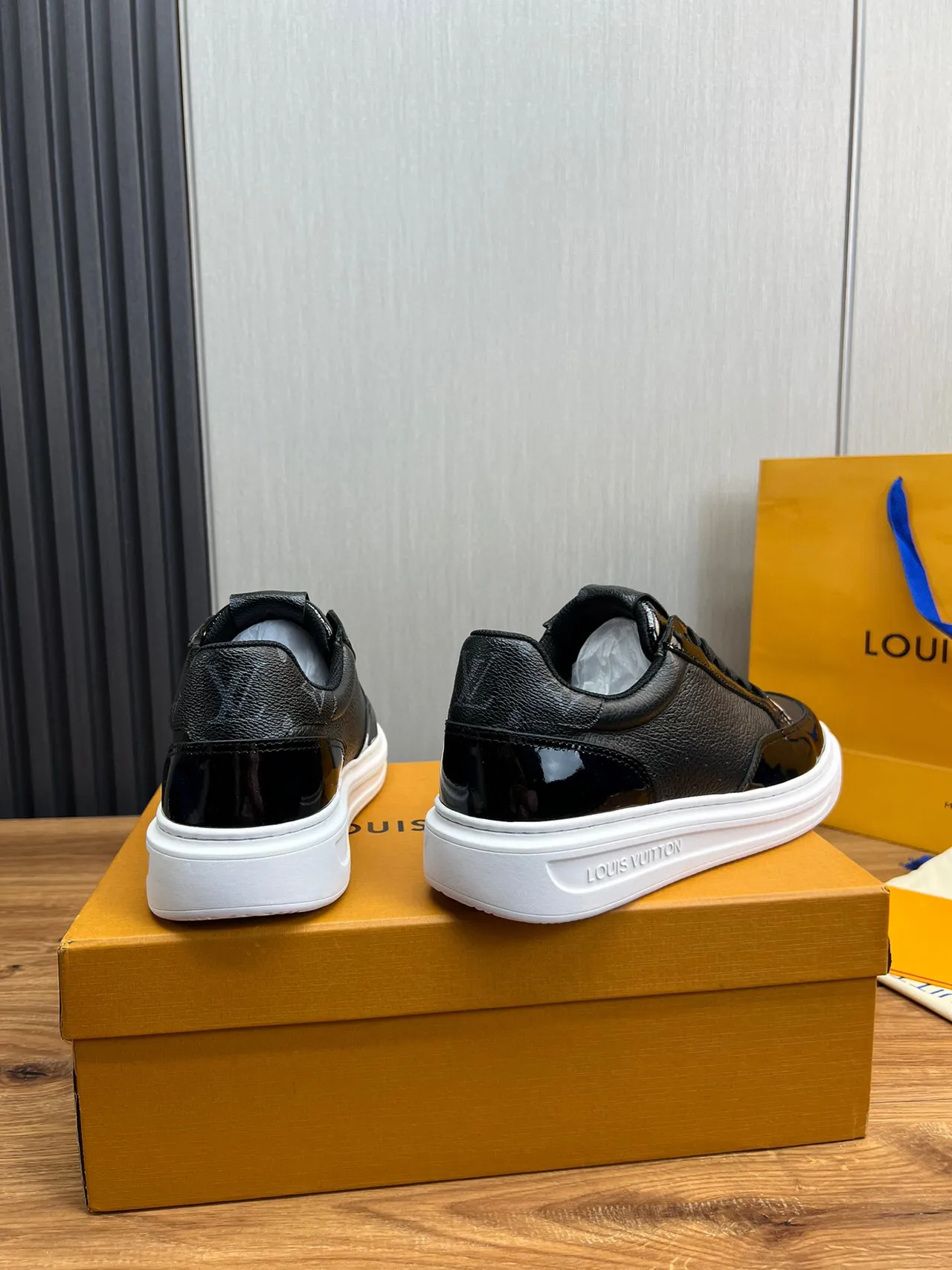 Louis Vuitton LV Trainer Black White Mixed Leather And Patent Platform Sole Lifestyle Sneakers 2