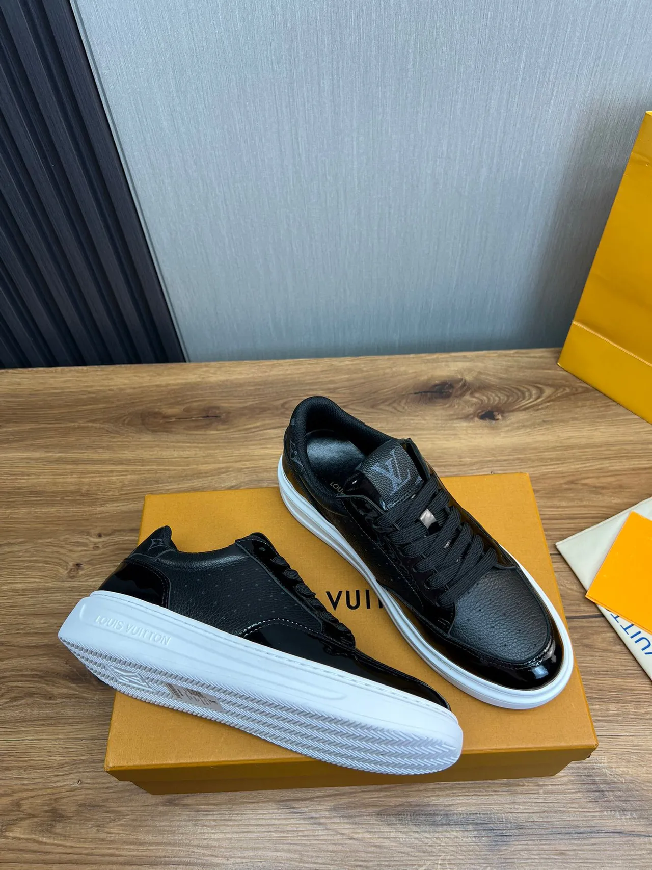 Louis Vuitton LV Trainer Black White Mixed Leather And Patent Platform Sole Lifestyle Sneakers 3