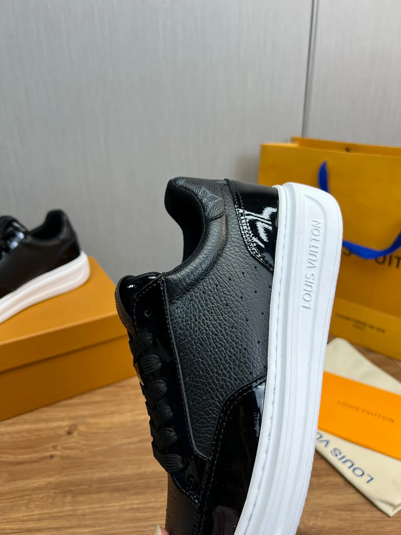 Louis Vuitton LV Trainer Black White Mixed Leather And Patent Platform Sole Lifestyle Sneakers 5