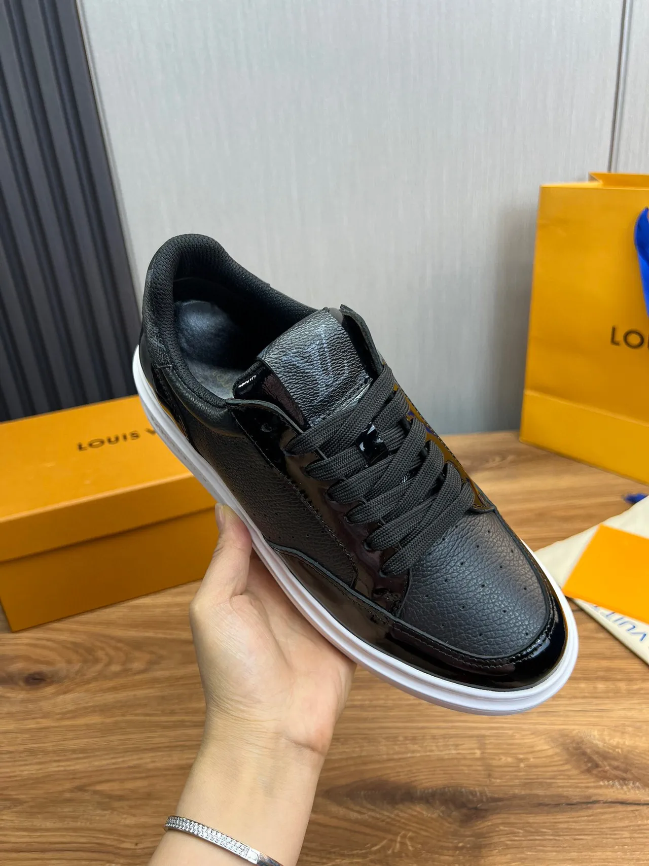 Louis Vuitton LV Trainer Black White Mixed Leather And Patent Platform Sole Lifestyle Sneakers 7