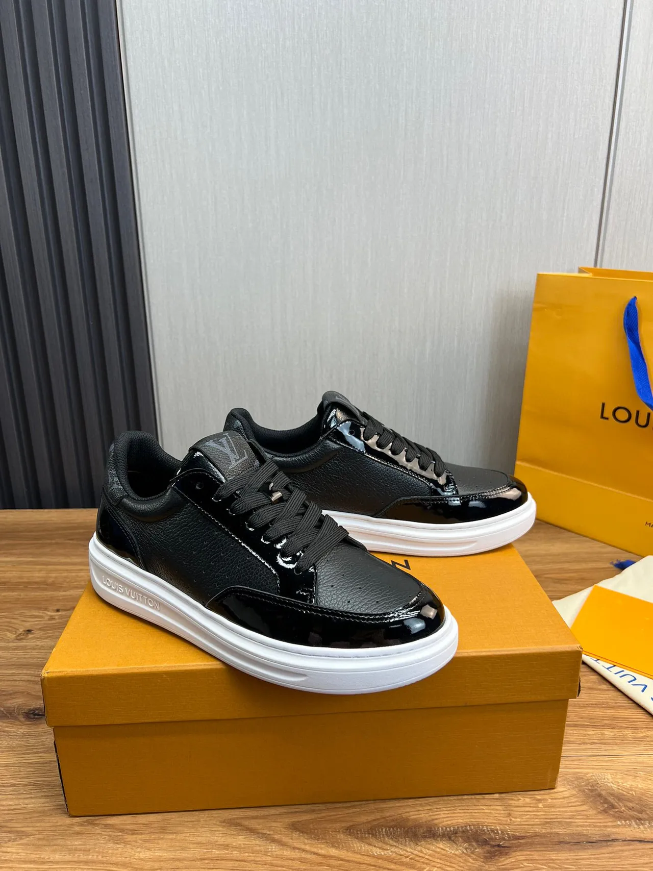 Louis Vuitton LV Trainer Black White Mixed Leather And Patent Platform Sole Lifestyle Sneakers 8