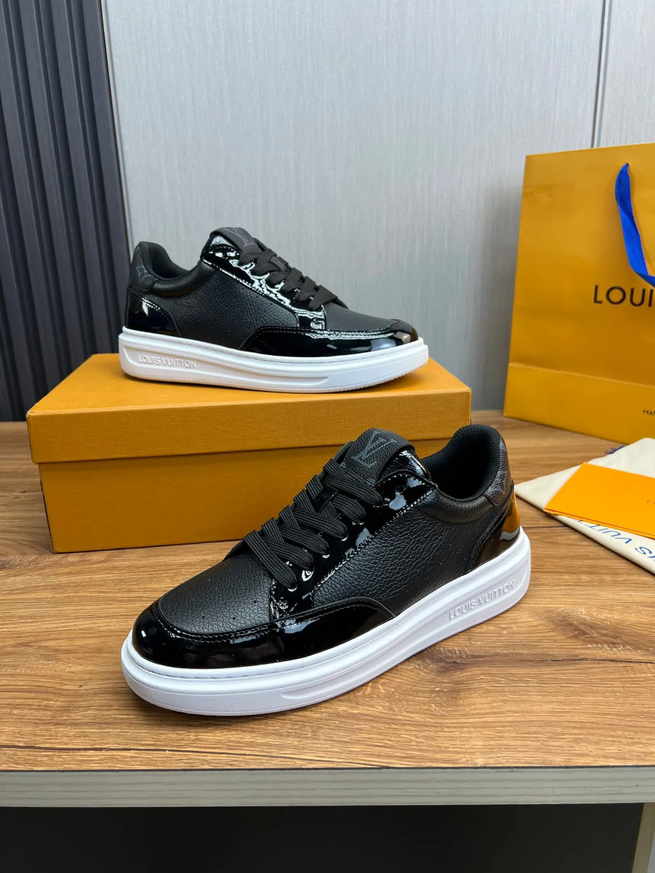 Louis Vuitton LV Trainer Black White Mixed Leather And Patent Platform Sole Lifestyle Sneakers 9