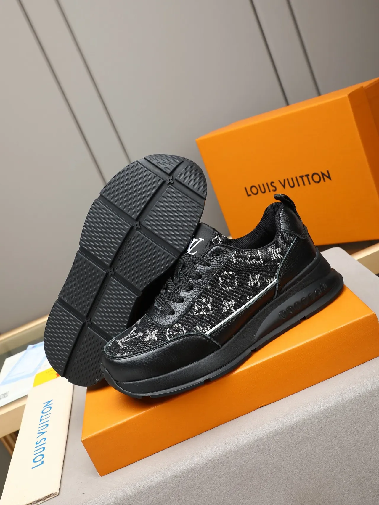 Louis Vuitton LV Trainer Black White Monogrammed Textile Pebbled Leather Lifestyle Sneakers 5