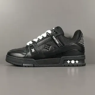 Louis Vuitton LV Trainer Black White Structured Leather-Mesh Upper Asymmetrical Branded Strap Lifestyle Sneakers