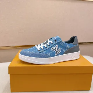 Louis Vuitton LV Trainer Blue Gray Denim Upper Monogram Print Lifestyle Sneakers
