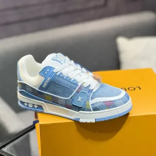 Louis Vuitton LV Trainer Azul Multicolor Denim-Jacquard Upper Dual Strap System Lifestyle Sneakers