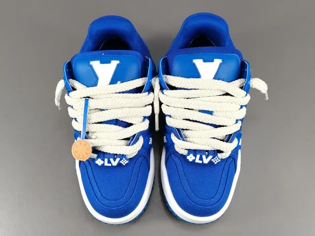 Louis Vuitton LV Trainer Blue White Chunky Platform Sole Textile Upper Lifestyle Sneakers 16