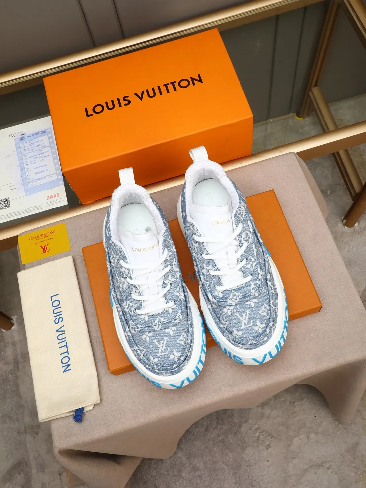 Louis Vuitton LV Trainer Blue White Denim Monogram Canvas Chunky Platform Sole Lifestyle Sneakers 2