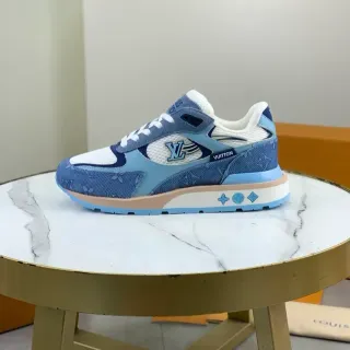 Louis Vuitton LV Trainer Azul Blanco Panelado Denim Malla Acentuada Zapatillas Lifestyle