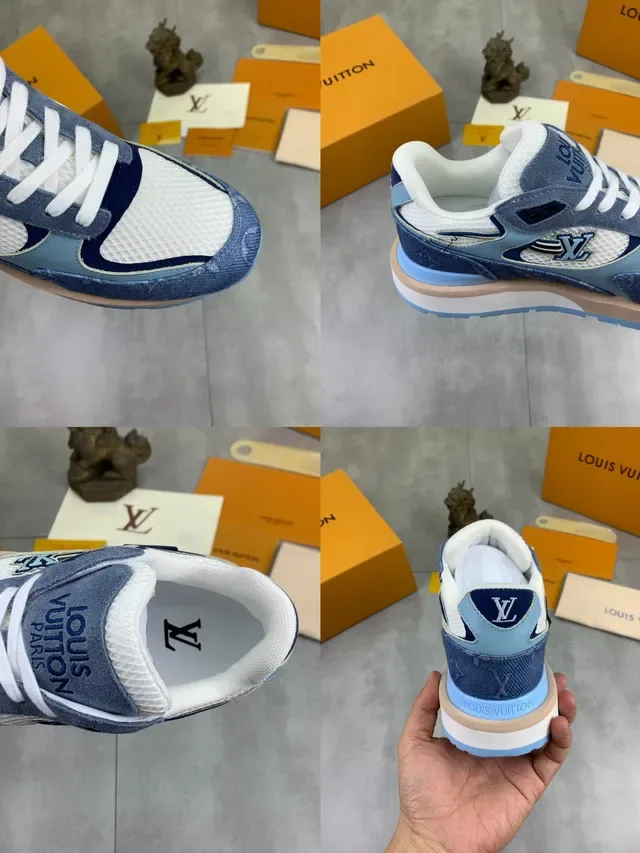 Louis Vuitton LV Trainer Blue White Denim-Panelled Mesh-Accented Lifestyle Sneakers 2