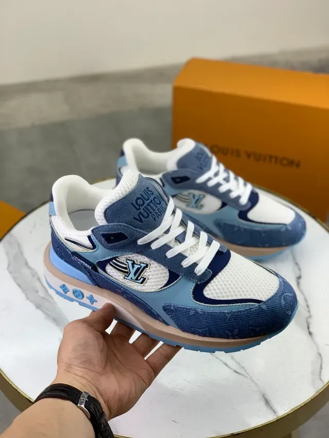 Louis Vuitton LV Trainer Blue White Denim-Panelled Mesh-Accented Lifestyle Sneakers 5