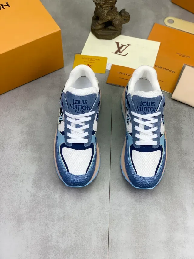 Louis Vuitton LV Trainer Blue White Denim-Panelled Mesh-Accented Lifestyle Sneakers 6