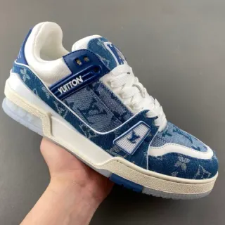 Louis Vuitton LV Zapatillas Azul Blanco Denim Upper Monogram Print Lifestyle Sneakers