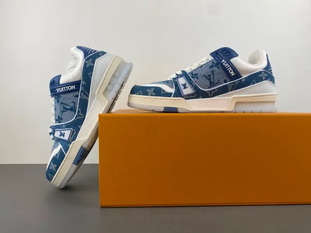 Louis Vuitton LV Trainer Blue White Denim Upper Monogram Print Lifestyle Sneakers 14