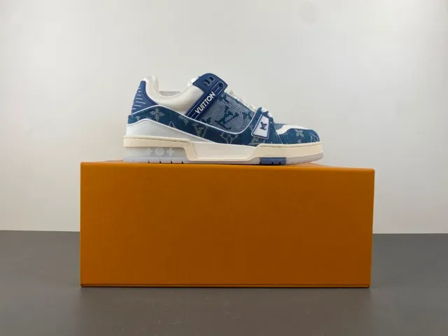 Louis Vuitton LV Trainer Blue White Denim Upper Monogram Print Lifestyle Sneakers 15
