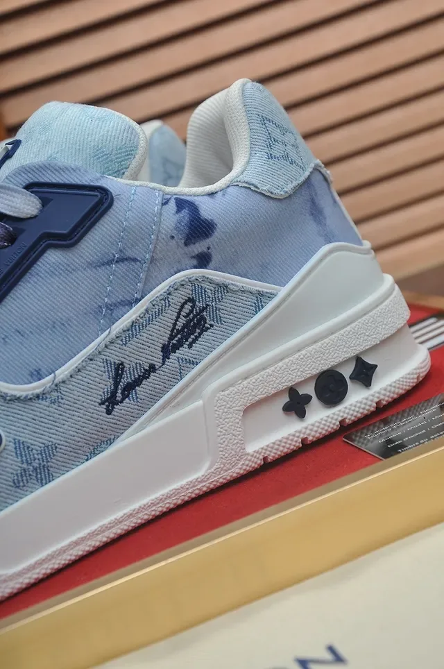Louis Vuitton LV Trainer Blue White Denim Upper Sculpted Midsole Lifestyle Sneakers 2