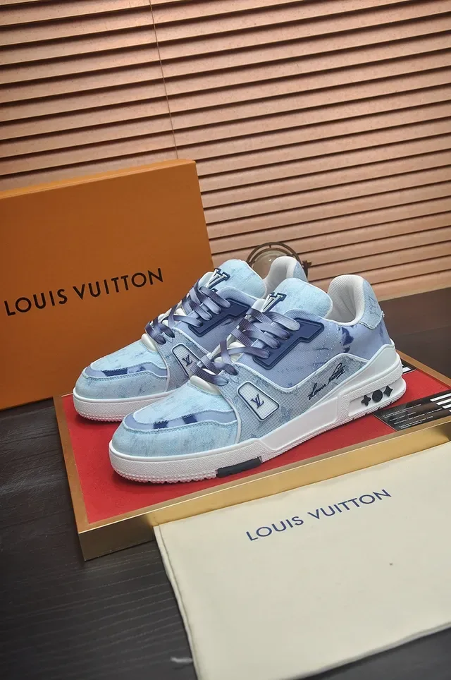 Louis Vuitton LV Trainer Blue White Denim Upper Sculpted Midsole Lifestyle Sneakers 4