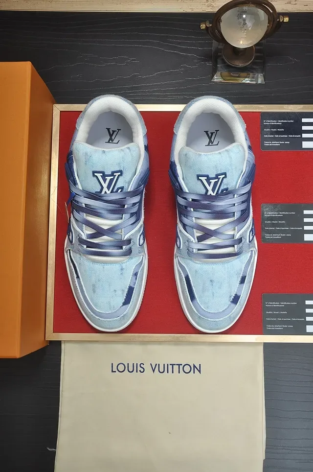 Louis Vuitton LV Trainer Blue White Denim Upper Sculpted Midsole Lifestyle Sneakers 5