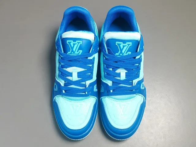 Louis Vuitton LV Trainer Blue White Layered Synthetic Upper Sculpted Multi-Tone Midsole Lifestyle Sneakers 12