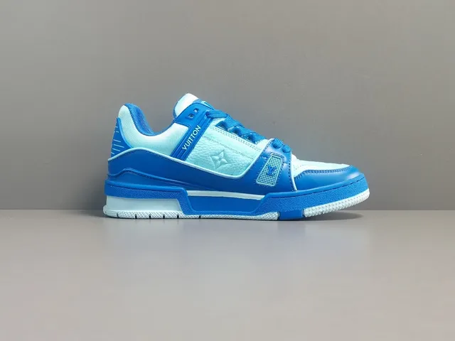 Louis Vuitton LV Trainer Blue White Layered Synthetic Upper Sculpted Multi-Tone Midsole Lifestyle Sneakers 16