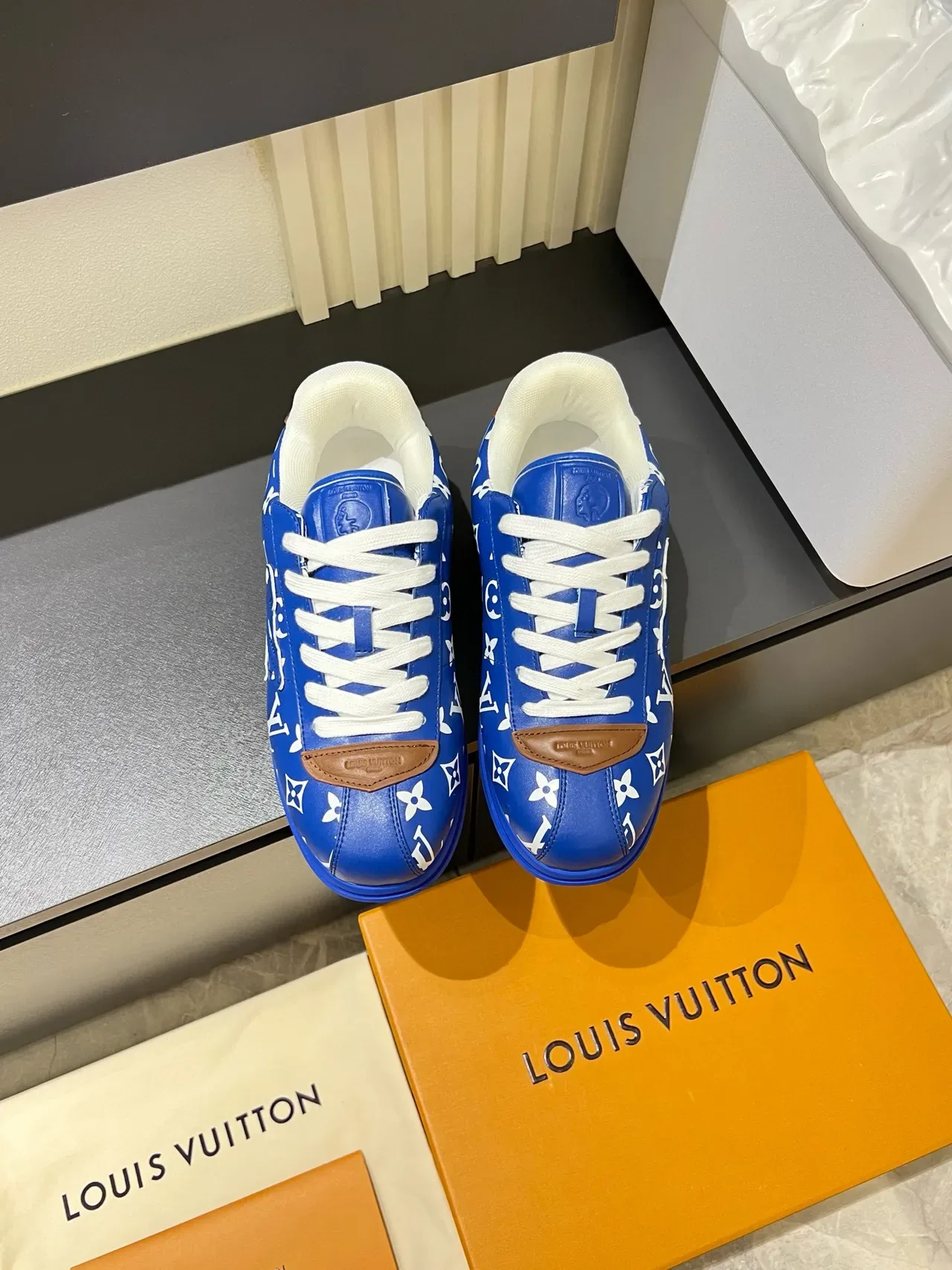 Louis Vuitton LV Trainer Blue White Monogram-Printed Low-Top Lifestyle Sneakers 2