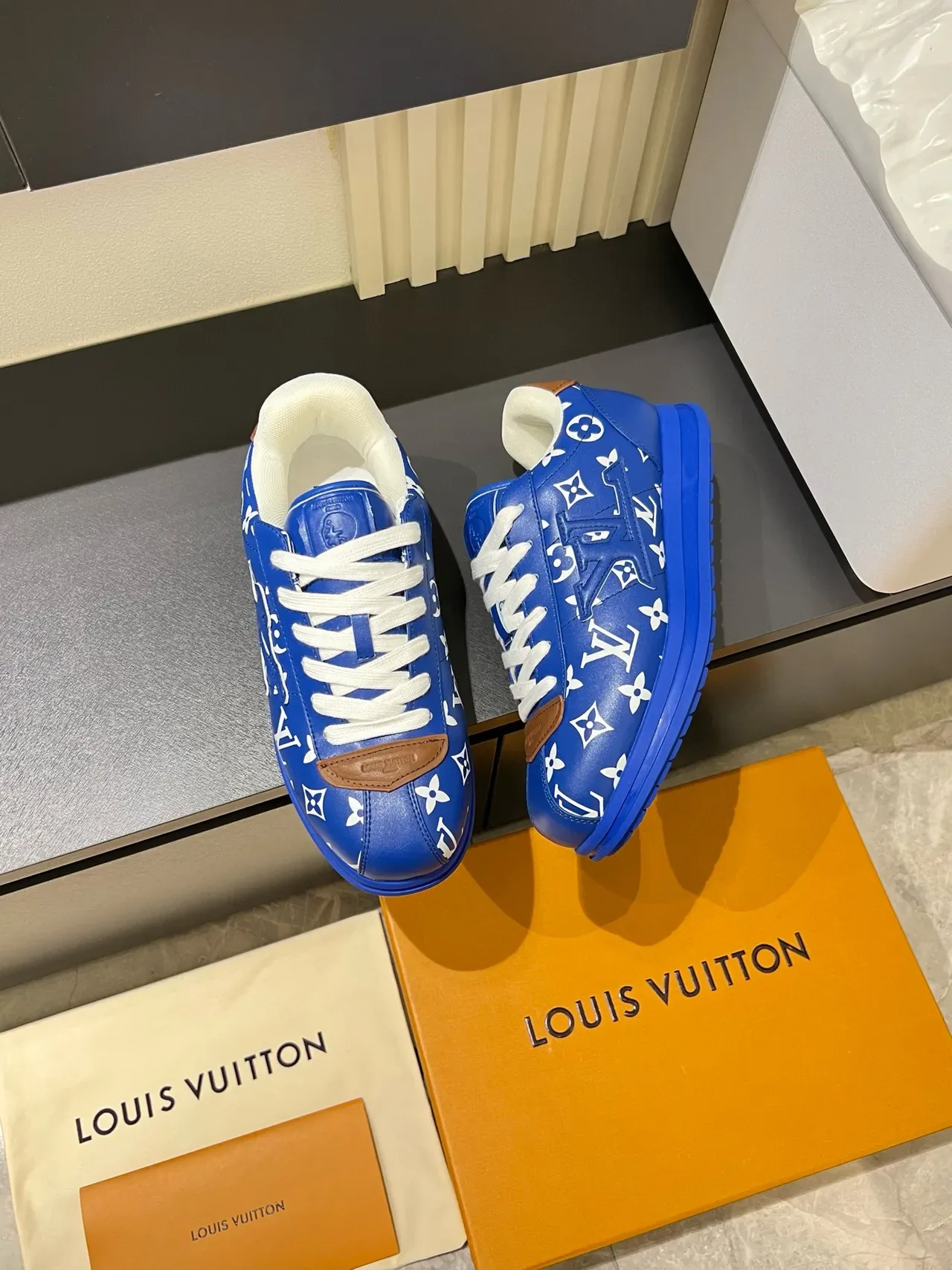 Louis Vuitton LV Trainer Blue White Monogram-Printed Low-Top Lifestyle Sneakers 4