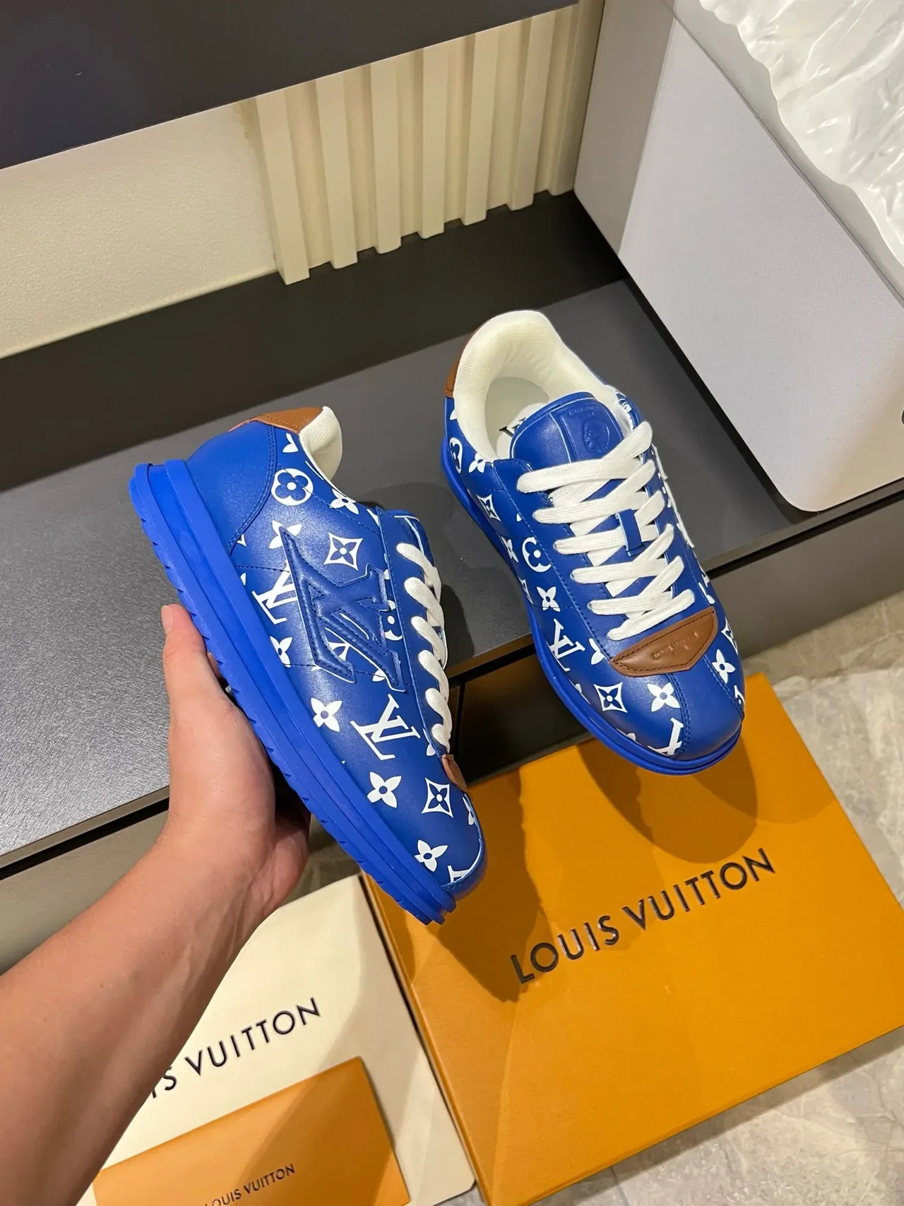 Louis Vuitton LV Trainer Blue White Monogram-Printed Low-Top Lifestyle Sneakers 6