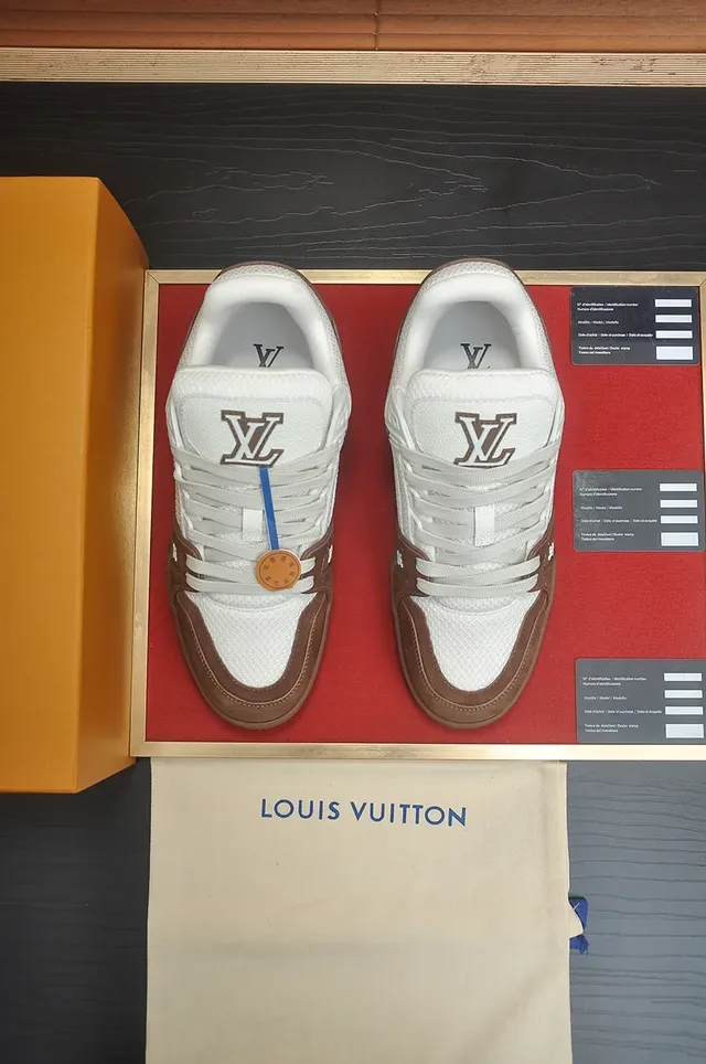 Louis Vuitton LV Trainer Brown White Layered Mesh And Suede Upper Sculpted Chunky Midsole Lifestyle Sneakers 5