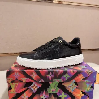 Louis Vuitton LV Trainer Croc-Embossed Negro Blanco Plataforma Estilo de Vida Zapatillas